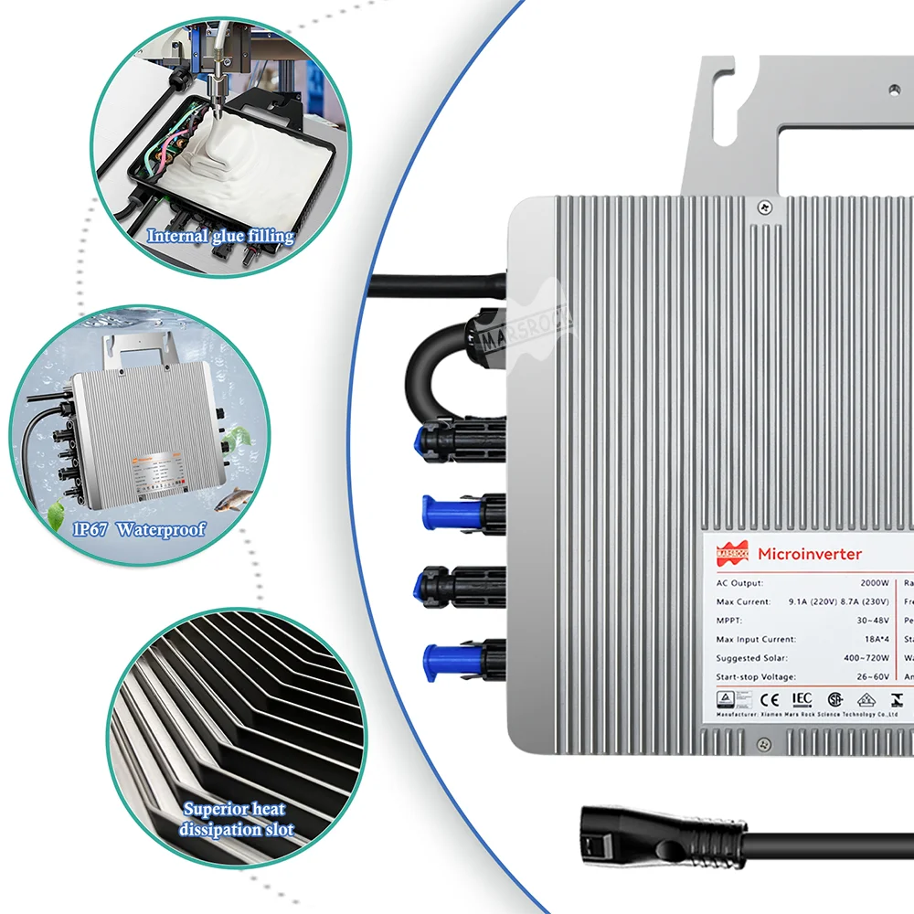 2000W 26-60VDC 207-253VAC Solar Micro Inverter With WiFi Smart, IP67 Protection Suitable for 600 Photovoltaic Modules
