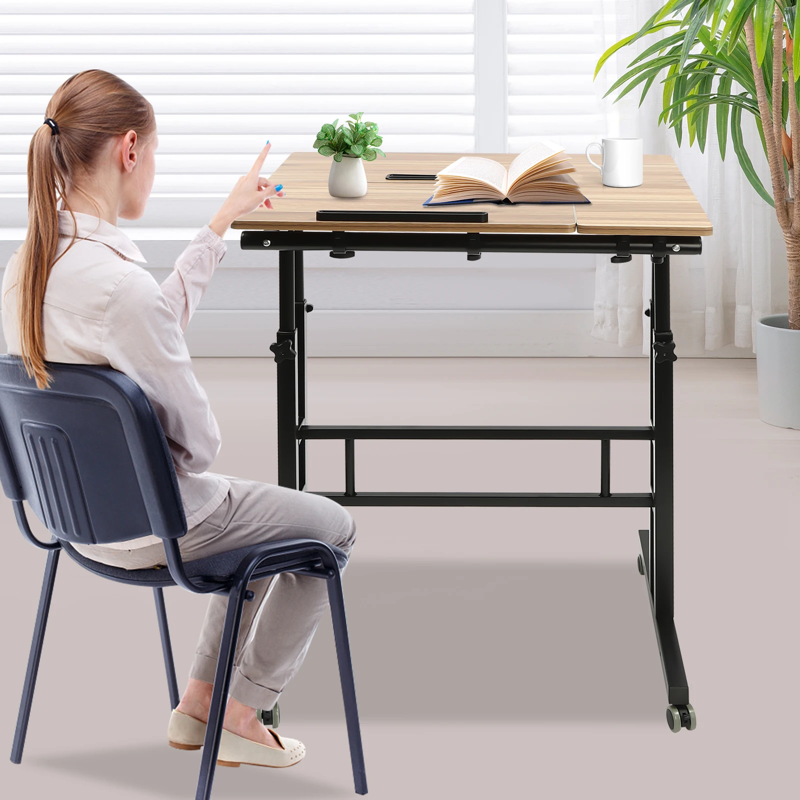 

Height Adjustable Standing Desk, Standing and Seating, 2 Modes, Tilting Tabletop and Flexi, Home and Office Desk