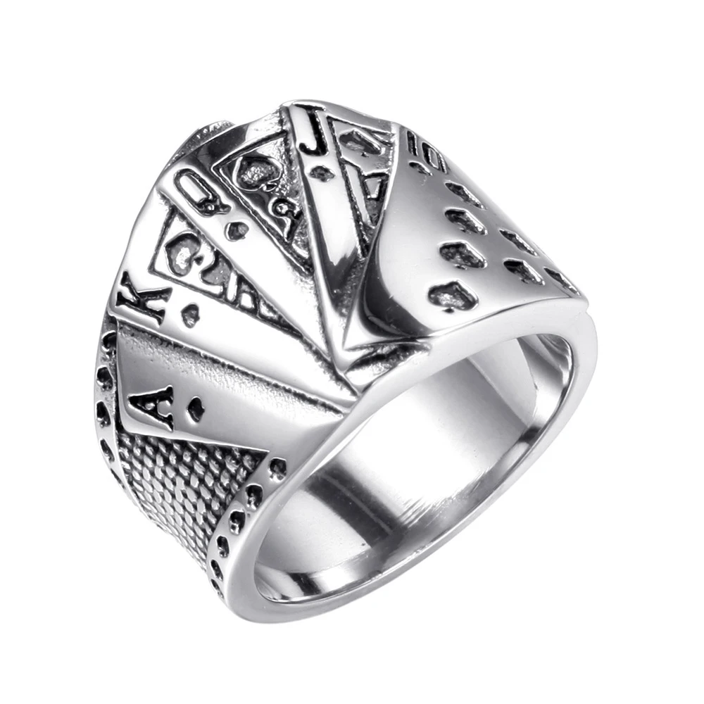 Trendy männer Poker Karte Siegelring Retro 316L Edelstahl Schmuck Für Frauen Punk Zubehör 2025