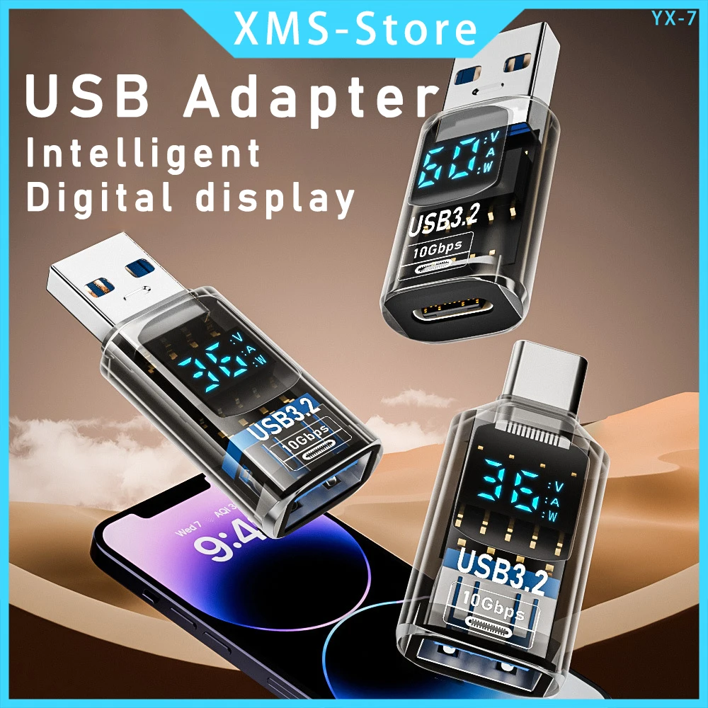 

Цифровой светодиодный дисплей USB 3.2 адаптер 36-60 Вт 10 Гбит/с ноутбук Type-C конвертер передача данных смарт-чип измеритель мощности тестер