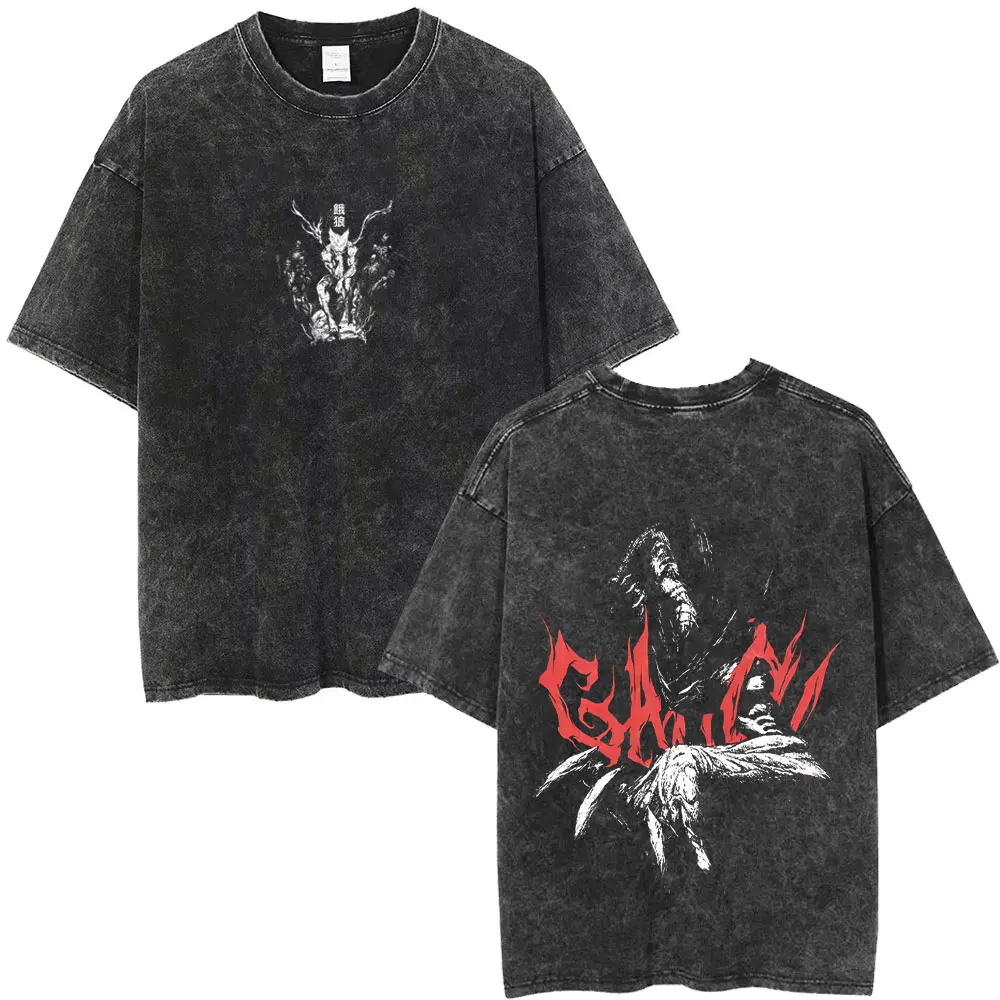 Japanese Anime One Punch Man Garou Washed Vintage T-shirt Men Women Fashion Oversized T-shirts Men's Casual 100% Cotton T Shirts