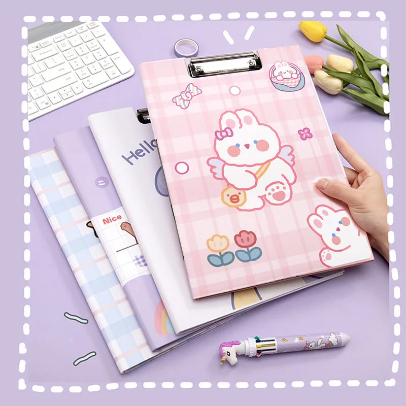 A4 File Folder File Organizer Holder Cute Cartoon Student Writing Pad Hard Plate Holder Board School Supplies Office Stationary