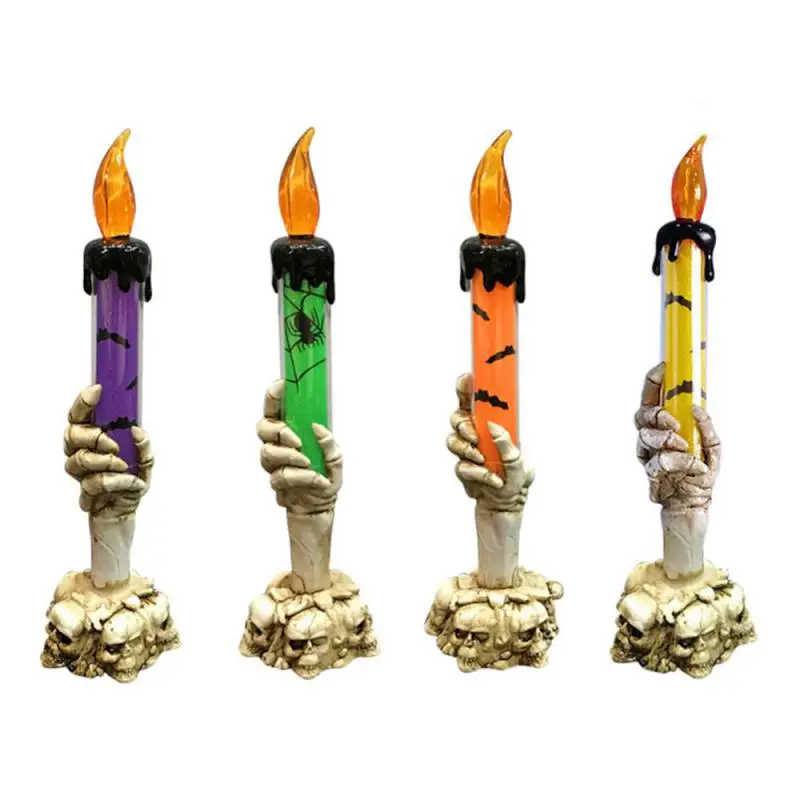 Halloween LED Candle Horror Skeleton Ghost Holding Candle Light Halloween Party Decoration For Home Haunted House Bar Supplies