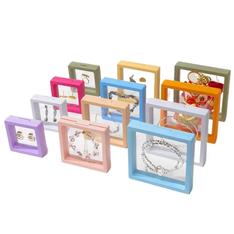 3個、透明なフローティングディスプレイボックス、プラスチックフィルムジュエリー包装ボックス、ジュエリー、ネックレス、リング、およびコレクタブル収納ボックス