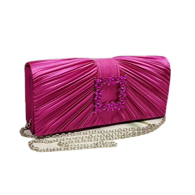 Retro Black Blue Green Silk Evening Bags Folded Square Small Clutch For Women Party Chain Shoulder Bags Fashion Daily Handbag view 5
