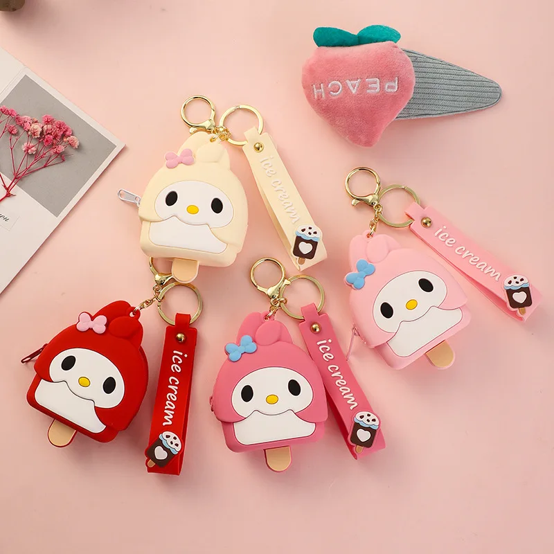 

Miniso mini silicone coin wallet, key chain, bag pendant, ice cream shaped student coin storage bag pendant
