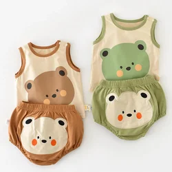 Baby Summer Clothing Sets Outfits for Boys Girls 2024 Newborn Infant Cartoon Bear Print Vest Tops Short Pants Kids Clothes 6M-5Y