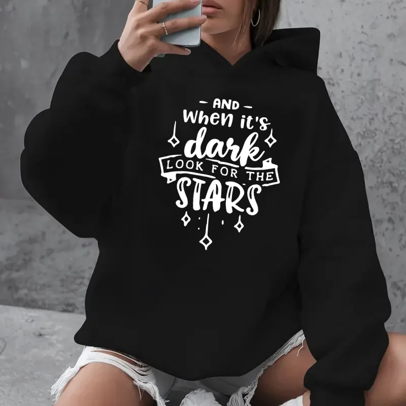 그리고 어두울 때는 별을 찾아보세요. 후드티 캐주얼 힙합 스트리트웨어 귀여운 여성 스포츠 풀오버