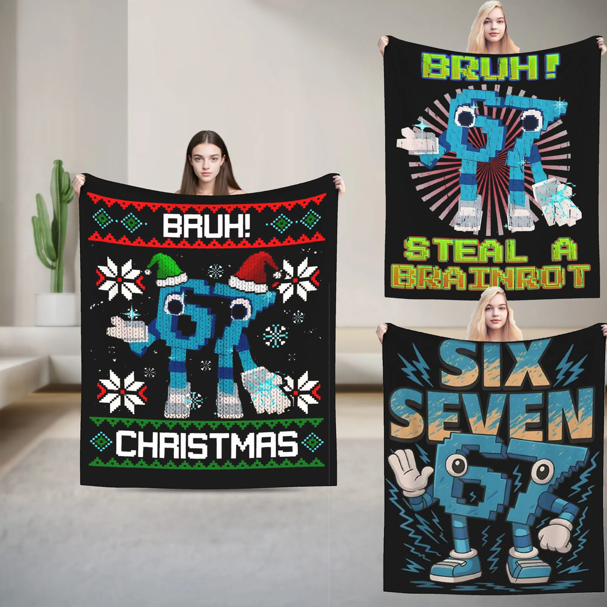 Bruh 67 Six Seven 6-7 Christmas Italian Brainrot Blanket Fleece Autumn/Winter Soft Throw Blanket for Home Travel Rug Piece