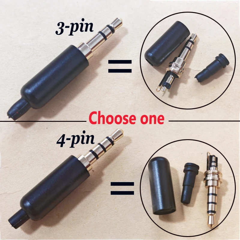 3.5MM Stereo Headphone Plug 3/4 Pin Male Gold-Plated Audio Adapter Set Speaker Headphone Jack AUX Solder Wire Connector 3-Piece