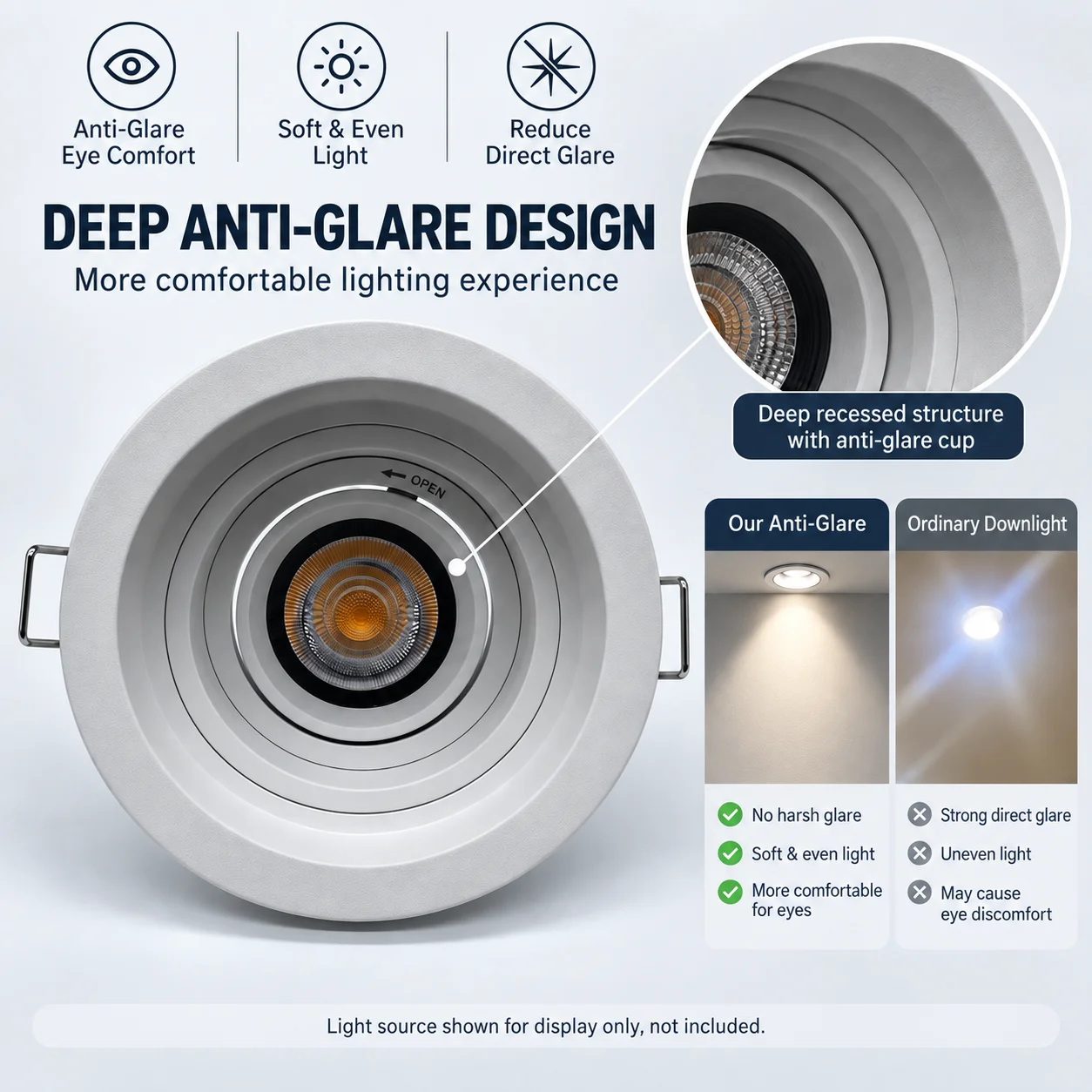 100mm Cutout GU10 Recessed Downlight Frame Deep Anti Glare Aluminum Spotlight Housing Replaceable Bulb Holder Ceiling Light