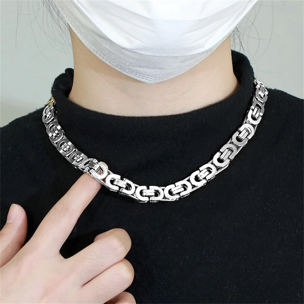 ชุดสร้อยข้อมือสร้อยคอไบแซนไทน์แบนพังค์โซ่สแตนเลสสีเงิน8มม. สำหรับผู้ชายผู้หญิงชุดเครื่องประดับแนววินเทจ