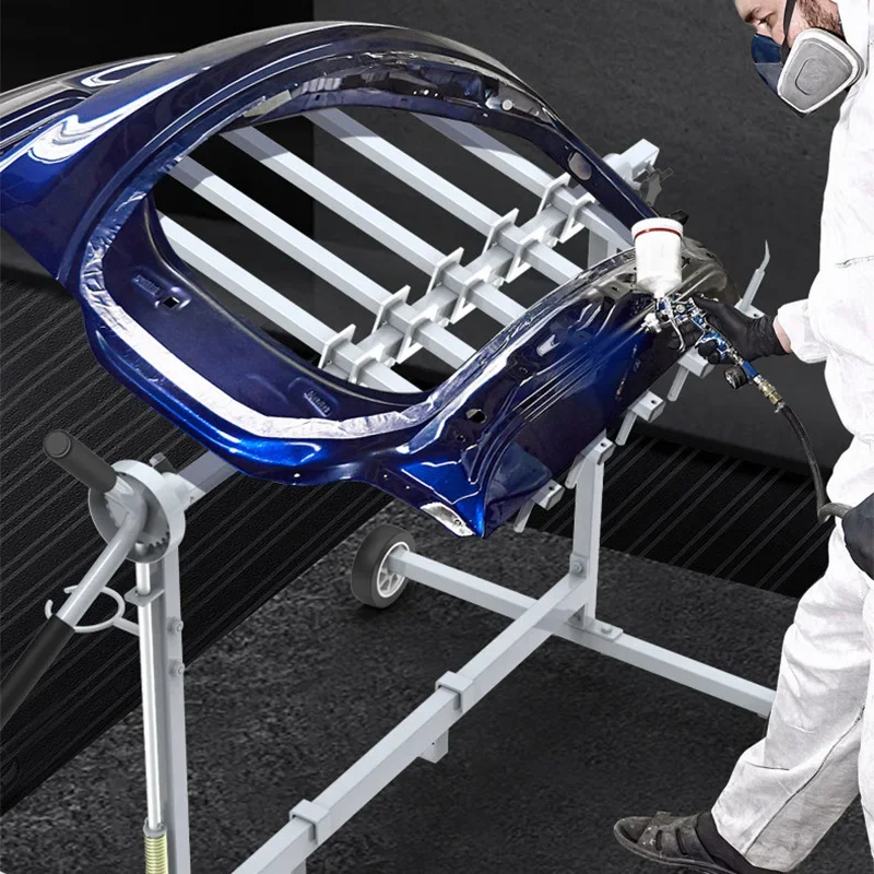 4-Wheel 9-Hook Multifunctional Rotating Paint Rack, Car Bumper Painting Stand, Auto Body Painting Tool, Paint Booth Stand