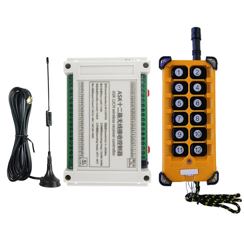 3000M Industrial DC 12V 24V 36V 48V 12CH RF Wireless Remote Control OverheadTravelling Crane System Receiver Digital Key