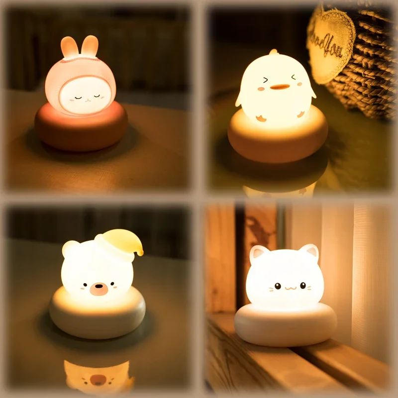 Veilleuse USB mignonne pour enfants, lampe à LED de dessin animé, ours, lapin, bébé, maison, chambre d'enfant, cadeau de Noël