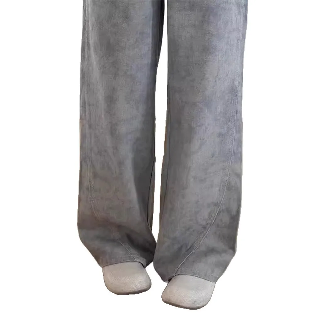 جينز نسائي صيفي جديد فضفاض بخصر عالٍ وقصة مستقيمة متوسطة التمدد من مزيج القطن خفيف الوزن من قماش الدنيم #5