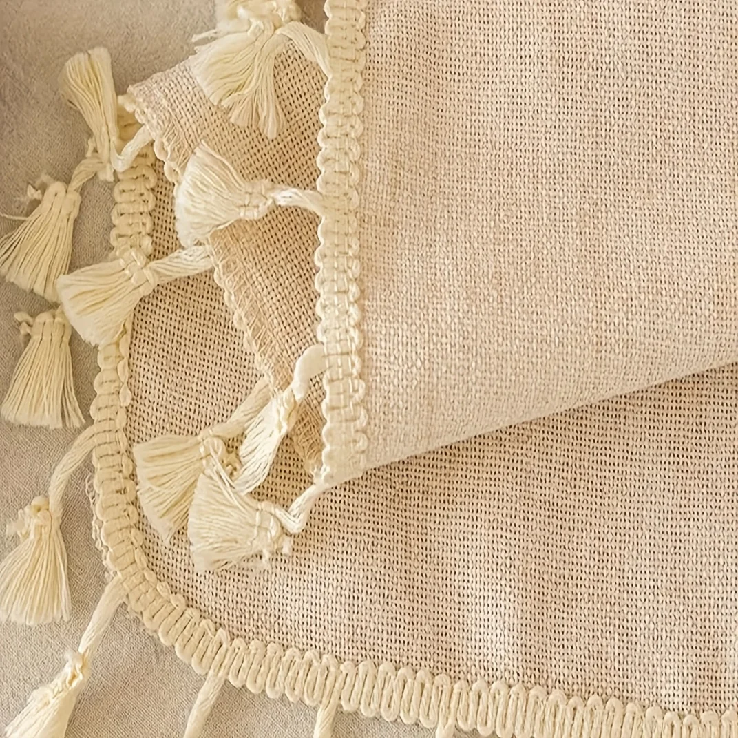 1 قطعة ستارة الكتان نمط جديد مع حافة صدفي لتزيين غرفة المعيشة وغرفة النوم ، ستارة قضيب زخرفية شخصية ، غرفة المعيشة ، غرفة النوم ، ستارة قضيب زخرفية لغرفة الدراسة #5