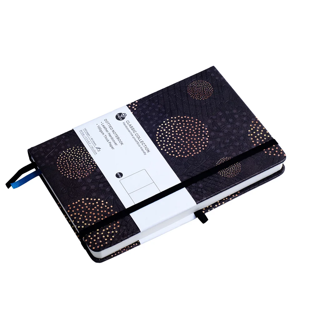 Corderona Black Floral Bullet Dotted Journal 160gsm Ultra Thick Elastic Band A5 Hard Cover Notebook