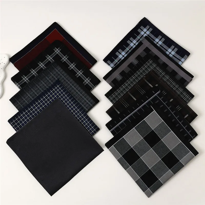 6 Stück 43 x 43 cm quadratisch, 100 % Baumwolle, dunkle Farbe, gestreift, kariert, für Herren, Taschentuch, Hochzeit, Party, Geschenk, Business-Taschentücher – Detail 2