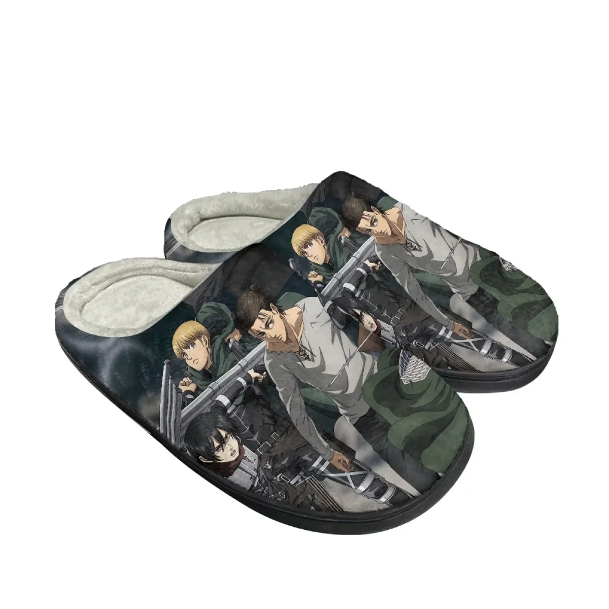 Zapatillas planas de algodón para mujer, calzado cálido antideslizante para interiores, diseño de Anime Attack on Titan, para el hogar, Invierno