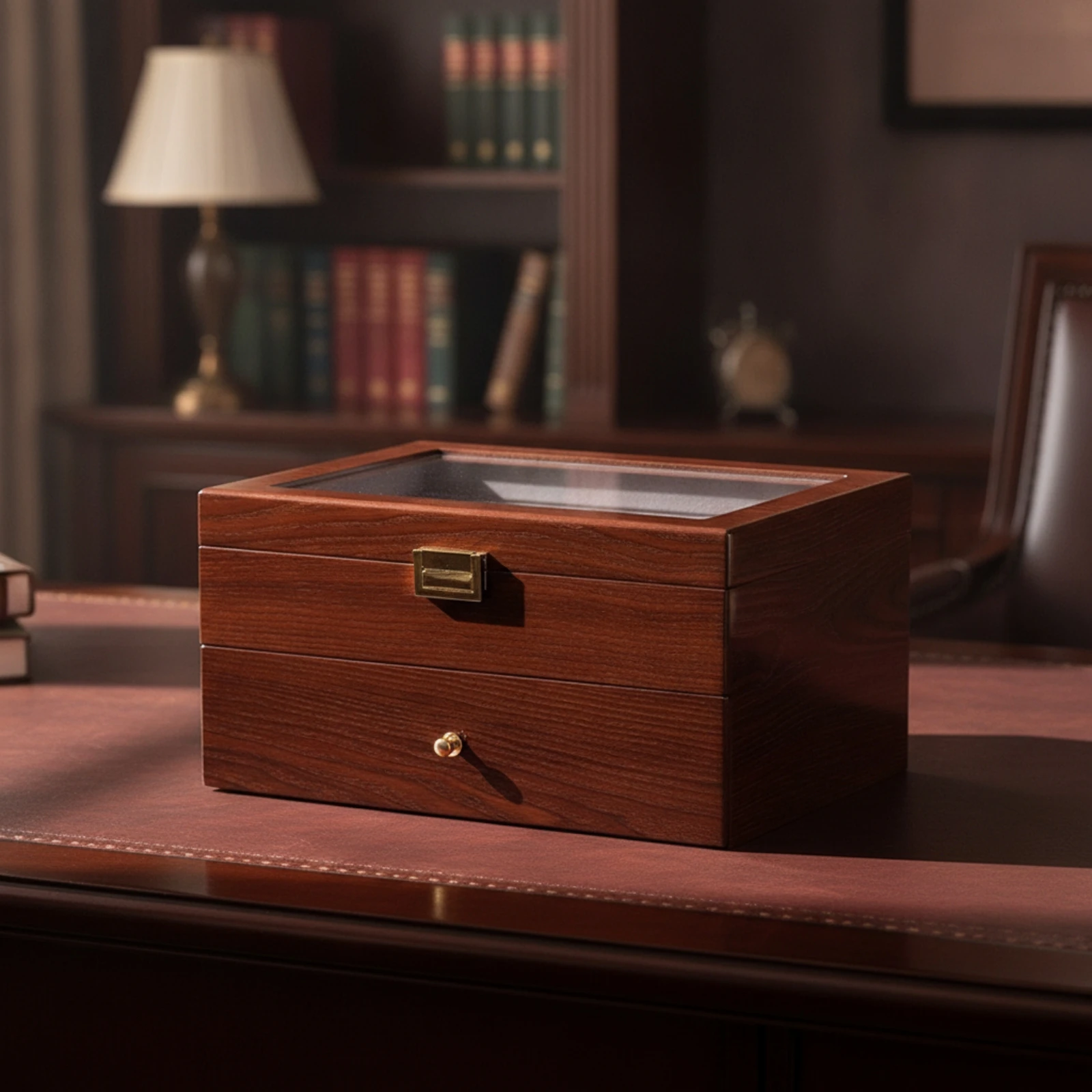 Watch Box with Drawer Wooden Watch Storage Box Organizer Two-Tier Wood-Grain for Collectors, Dresser