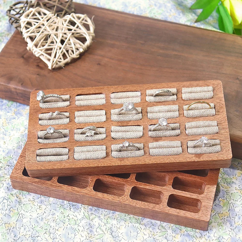 Solid Wood Lidless Twenty Card Slot Jewelry Tray Lady Dressing Table Ring and Earring Storage Tray Accessory Shop Display Tray