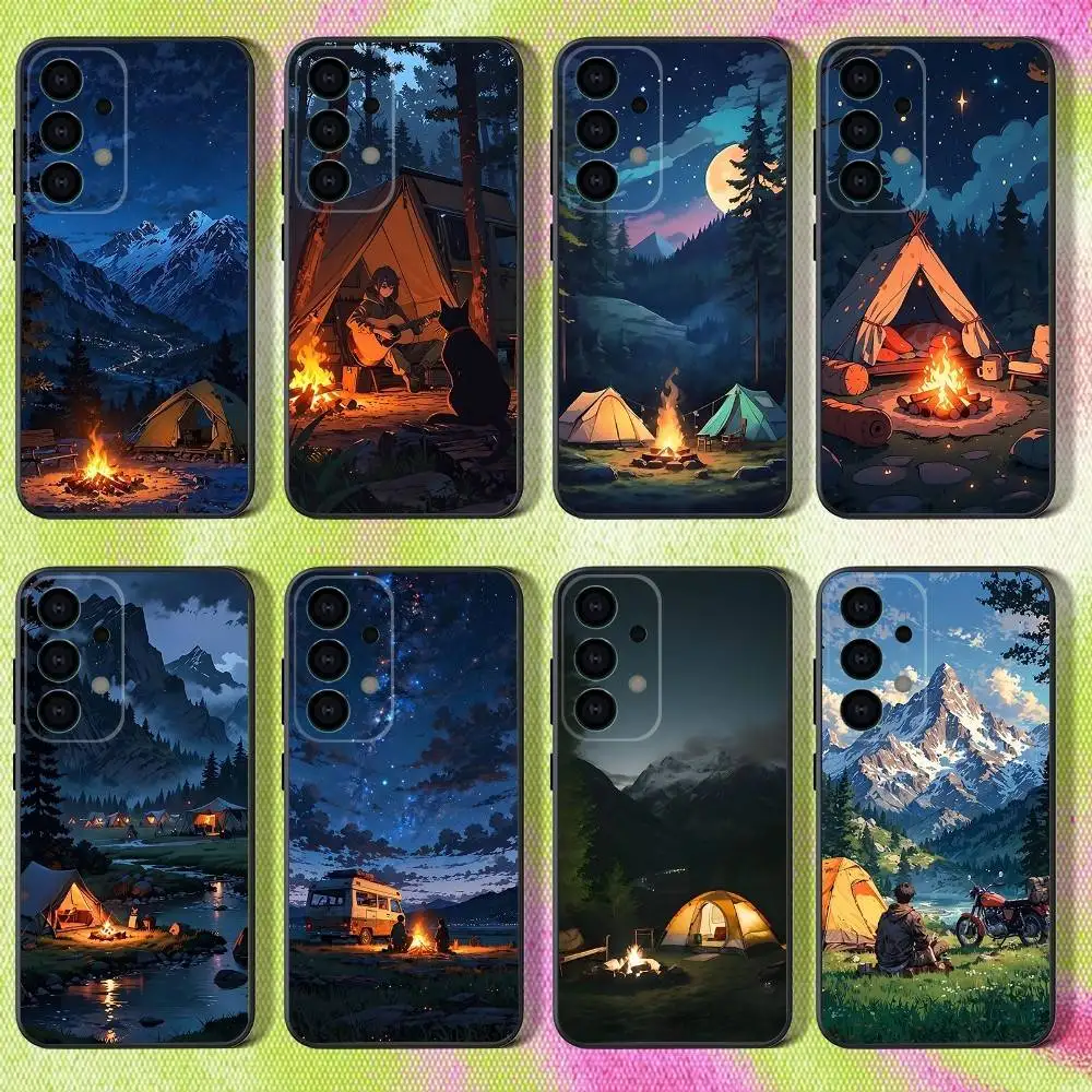 

Phone Case For Samsung S25,S24,S21,S22,S23,S30,Ultra,S20,Plus,Fe,Lite,Note,10,9,5G Mountain outdoor camping Black Cover