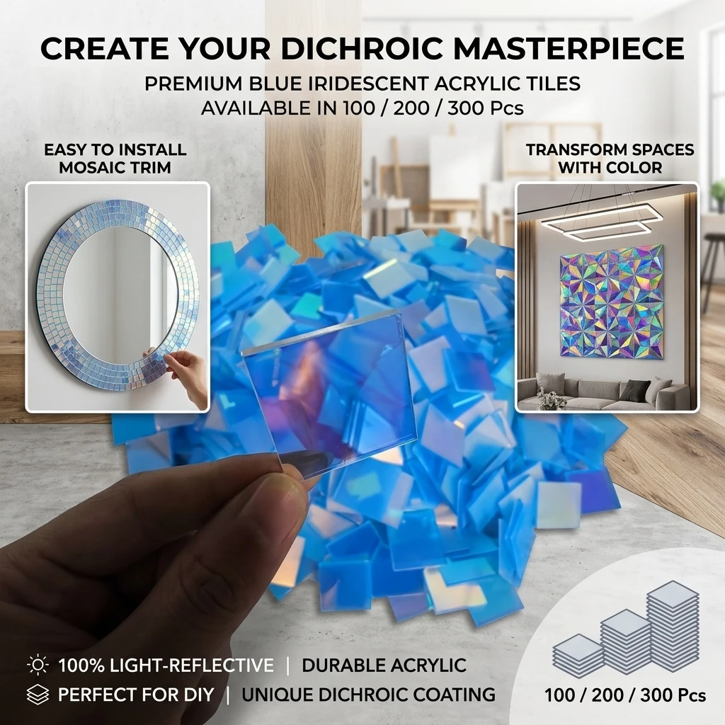 2X2/3X3cm 100-300PCS Square Shape Laser Plexiglass Rainbow Board Acrylic Iridescent/Radiant Circle DIY Advertising/Home Decor