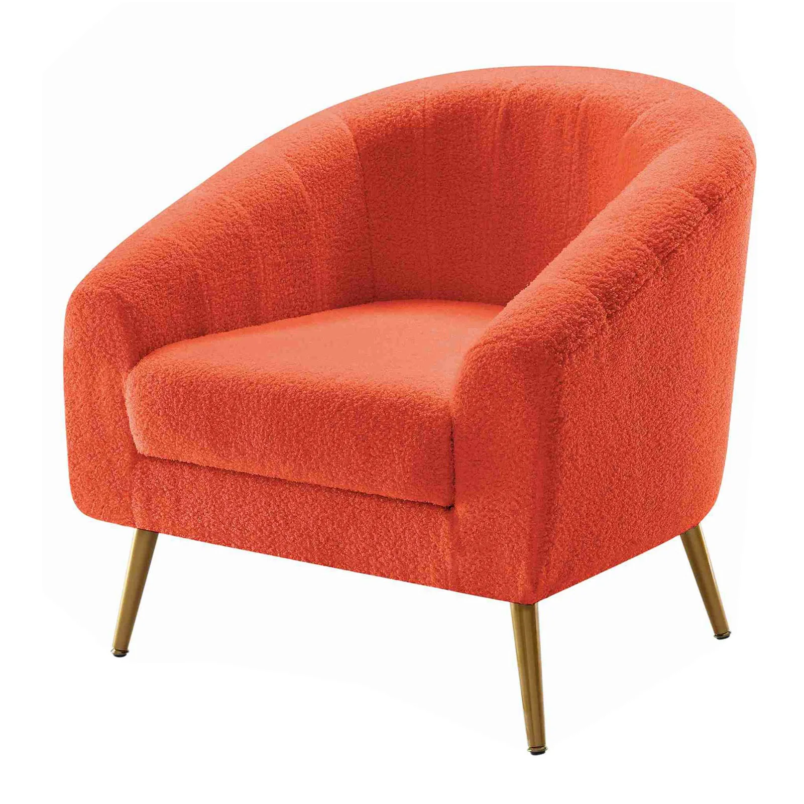 

Accent Chair Light Orange Color Furry Cozy Upholstered Modern Sofa Armchair for Living Room