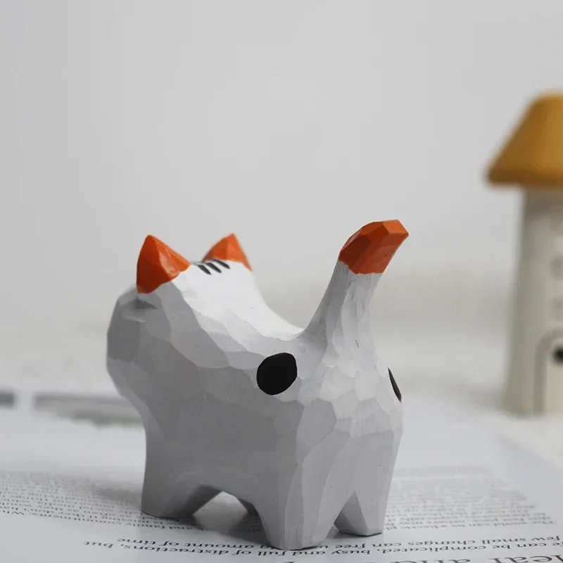 New 2026 Creative Hand Carved Wooden Kitten Ornament Mini Small Animal Sculpture Desktop Wood Cat Decor Home Craft Accessory