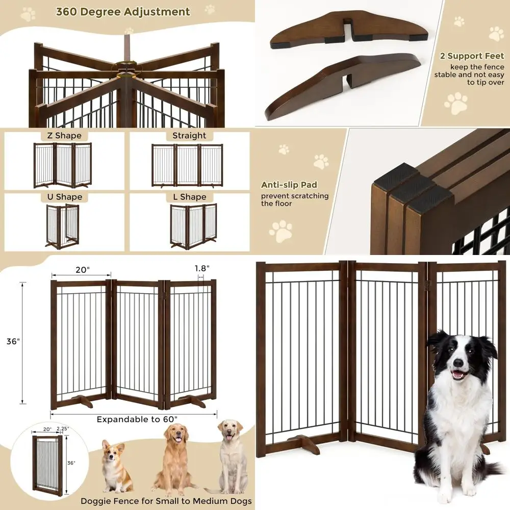 

Проволочные ворота для собак, каркас из цельного дерева, защита от жевания, 3 панели, высота 36 дюймов, ширина 60 дюймов, отдельно стоящие ворота для домашних животных, складная деревянная собака F