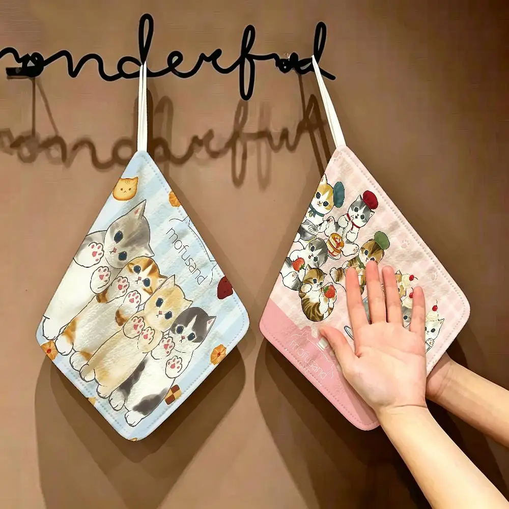 Popular Cute M-Mofusand Cat Hanging Style Hand Wiping Towel, Polyester Cotton, Anti-fade for Indoor Kitchen Living Room