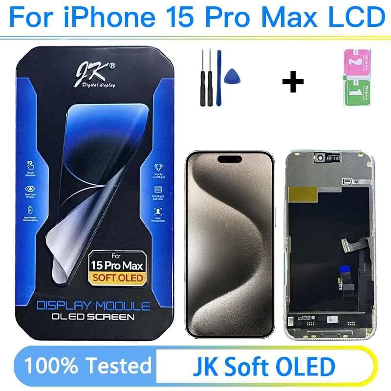 JK Soft OLED For iPhone 15 Pro Max LCD Display Screen Touch Digitizer A2849, A3105, A3106, A3108 Display Replacement