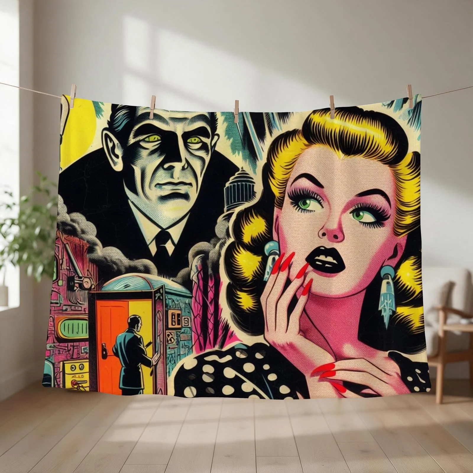 Vintage Horror Pulp Throw Blanket Blankets For Bed Beach Summer Thins Blankets