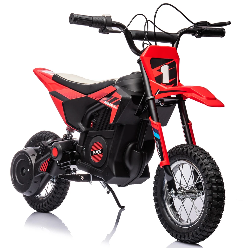 24V Kids Electric Motorcycle 250W Motor with Adjustable Speed Up to 13.6 Mph,Leather Seat,Pneumatic Tires and Non-Slip Handle