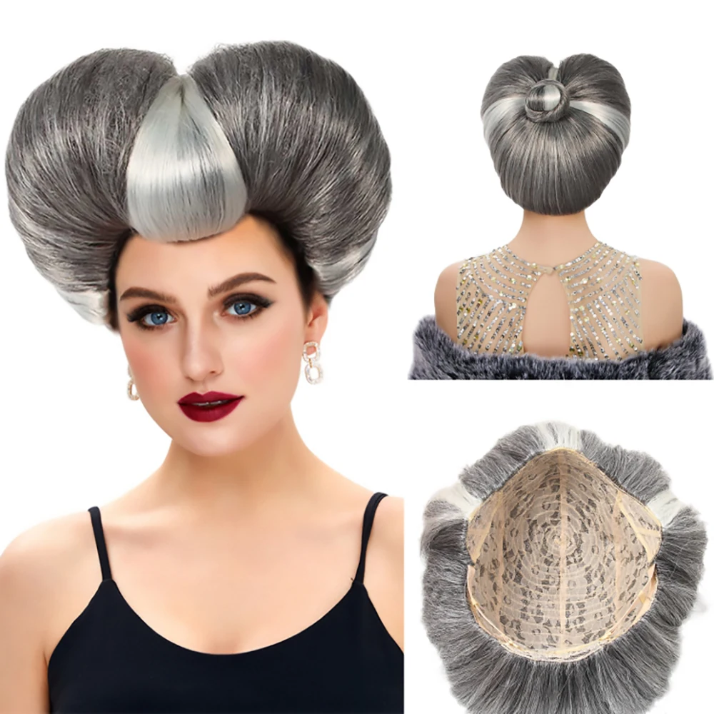 Reewes Halloween Cosplay  Synthetic Wig Malicious Stepmother Medieval Wig Drama Performance Gray Wig