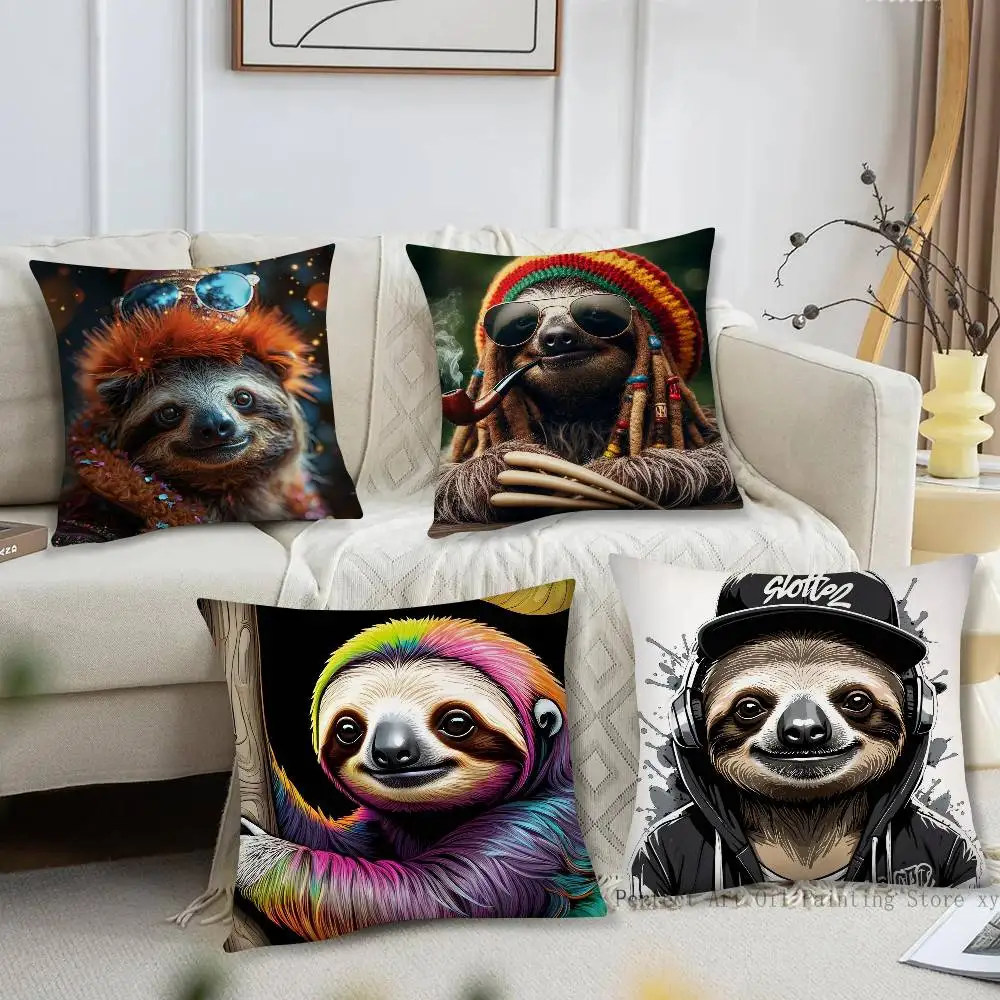 Funny Sloth DJ Pillow Case Fashion Square Pillowcase Bedroom Sofa Room Ins Decoration Leisure