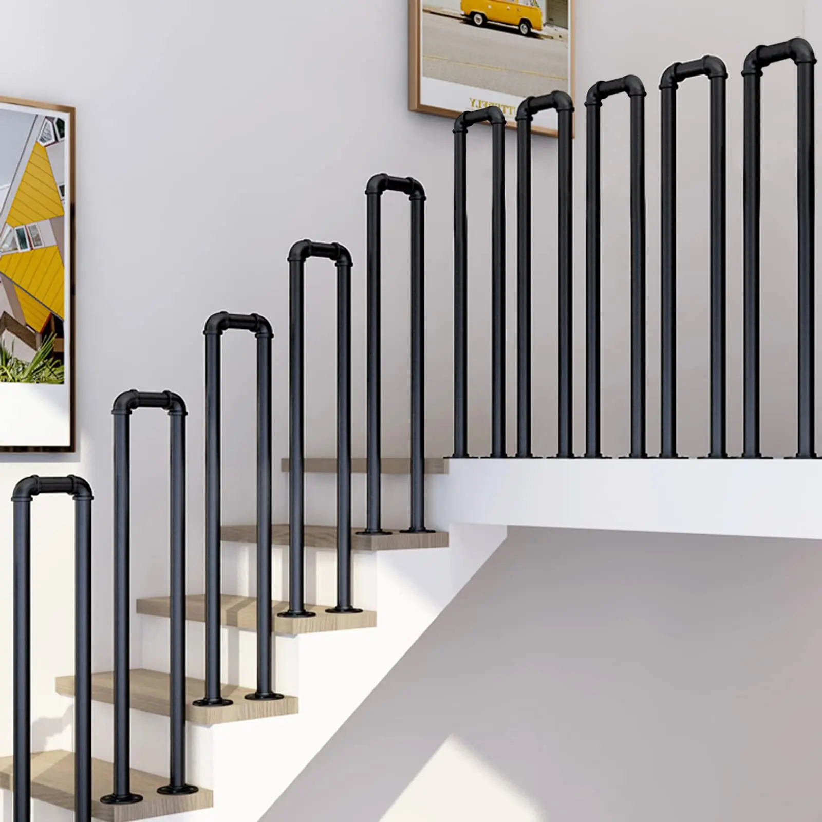 U-Shaped Stair Handrail 39.5in Industrial Railing Non-Slip Grab Bar for Indoor or Outdoor Garden Loft Corridor Villa Hotel Elder