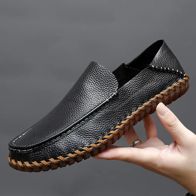 2024 New Fashion Shoes Men Cowskin Leather 38-47 Rubber Sole Non Slip Versatile Trending High Quality Casual Jeans Style Shoes