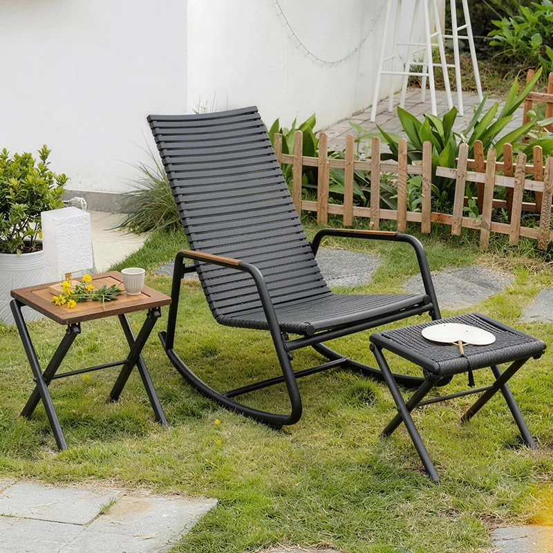 HYS Outdoor Rocking Chair Courtyard Garden One-piece Rocking Lounge Chair Waterproof and Sunscreen Balcony Leisure