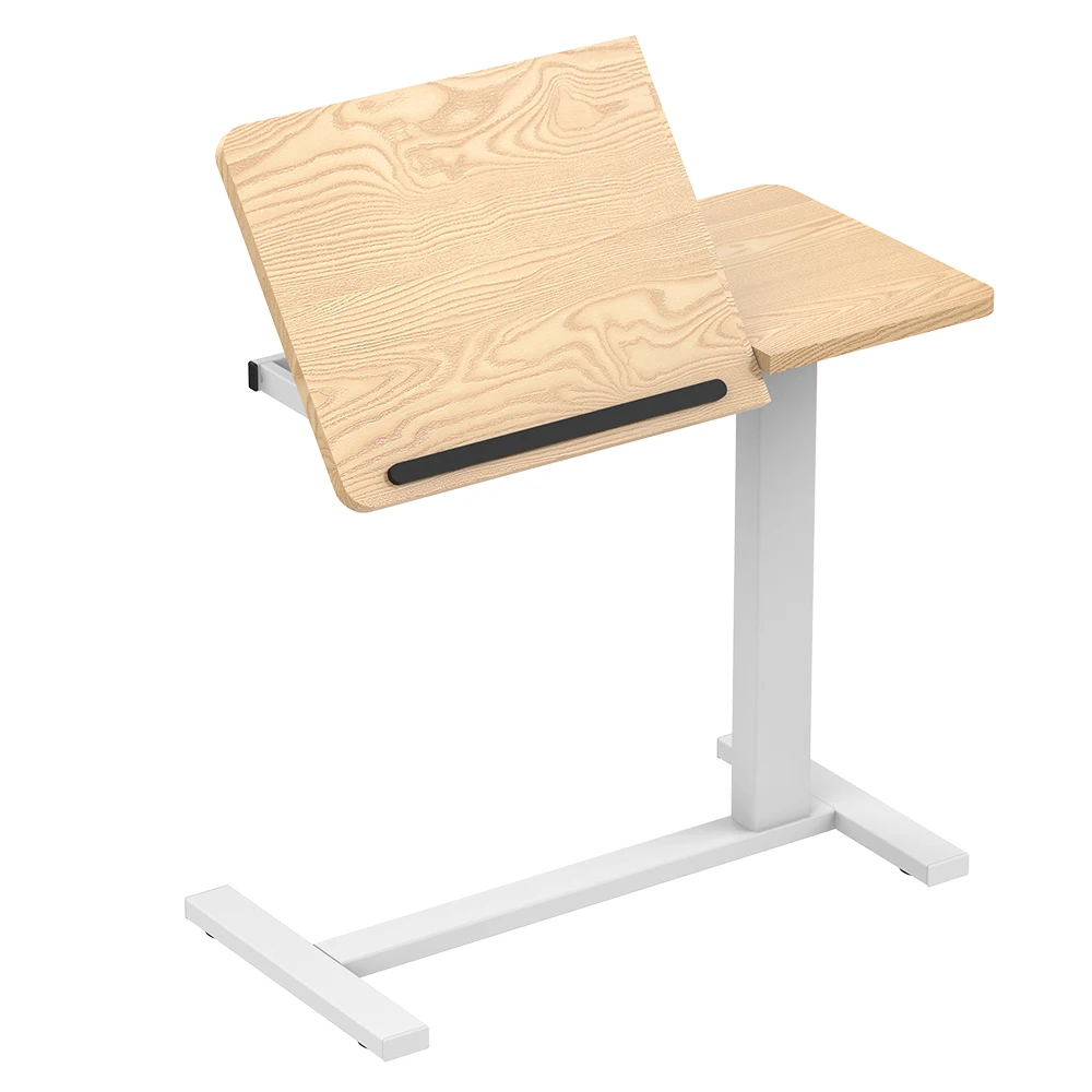 Hospital and Home Use Height Adjustable Table Pneumatic Mobile Laptop Computer Standing Desk Cart Overbed Table with Wheels