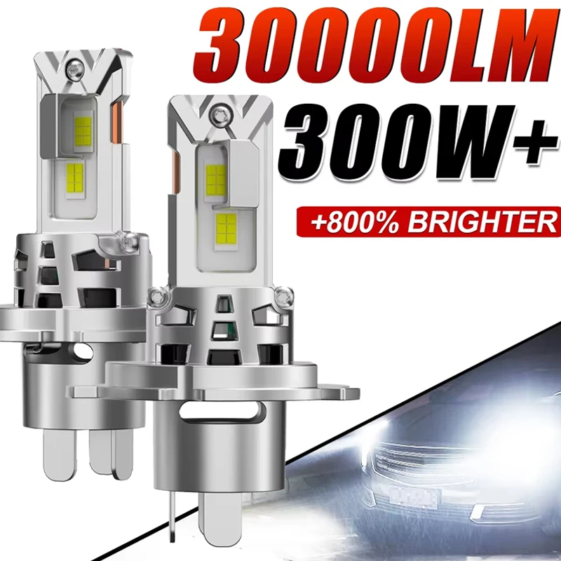 Faros LED H4 H7 300000LM 300W CANBUS Plug-N-Play, Bombilla Turbo para Auto, Luz Alta y Baja, Lámpara Antiniebla 12V 24V, Mini Luces para Auto H4 6000K