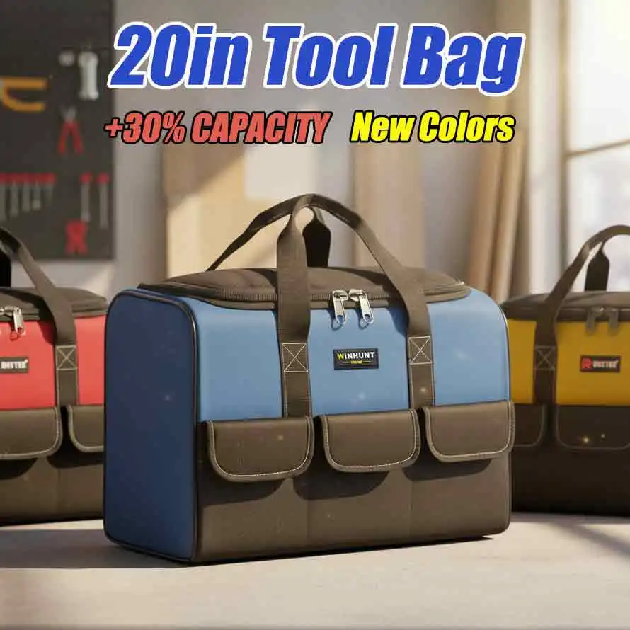

20 дюймов, 3 цвета, квадратная сумка для инструментов с 30 + вместительностью, водонепроницаемая сумка для инструментов, органайзер для авторемонта, инструменты электрика, мужской подарок