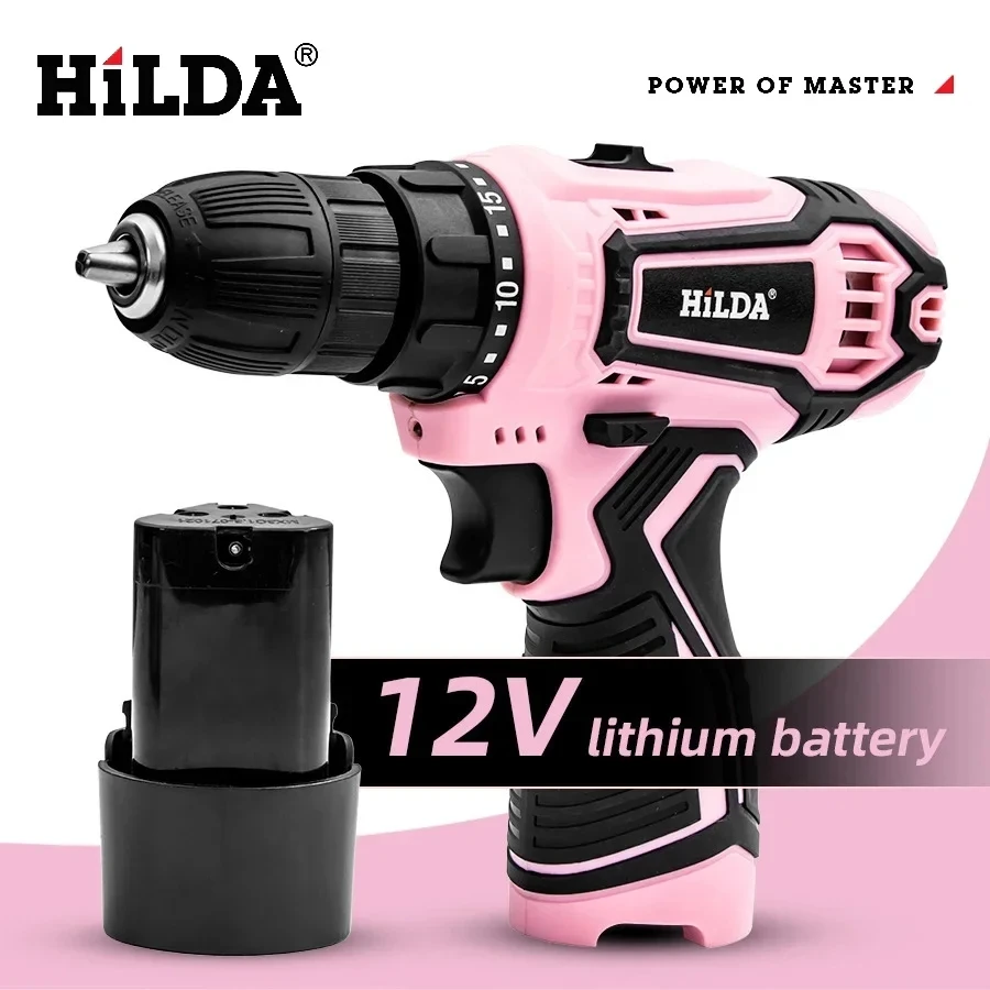 HILDA Electric Drill 12V Cordless Drill Electric Screwdriver Mini Wireless Power Driver DC Lithium-Ion Battery