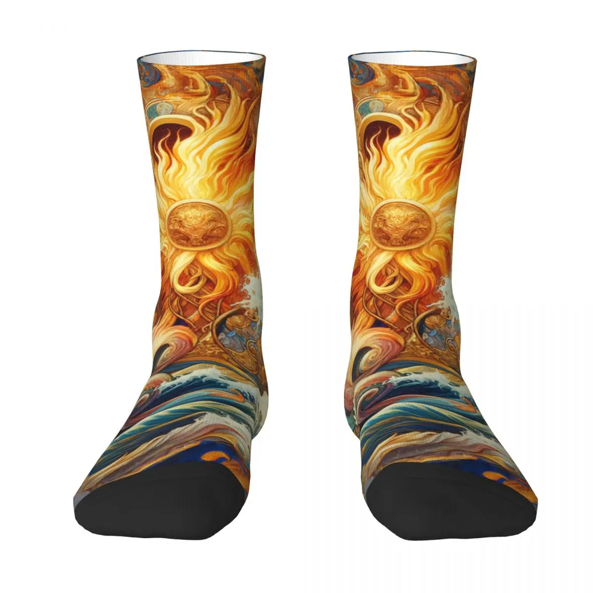 Colorful Waves Golden Sun Sock stampato uomo poliestere