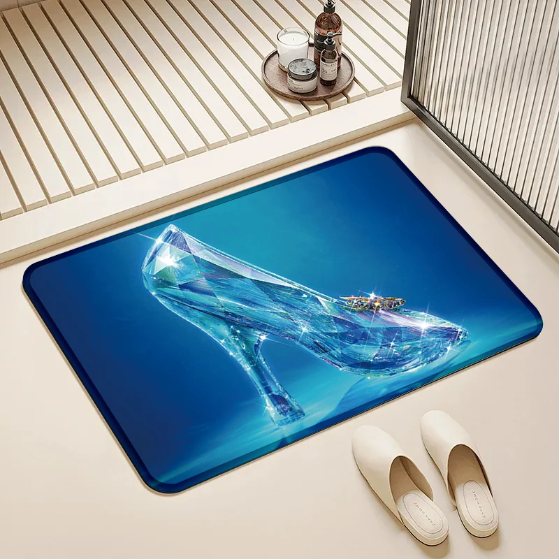 

Disney Cinderella Glass Slipper Door Mat Non-Slip Soft Floor Rug for Home Bathroom Kitchen Living Room Decor