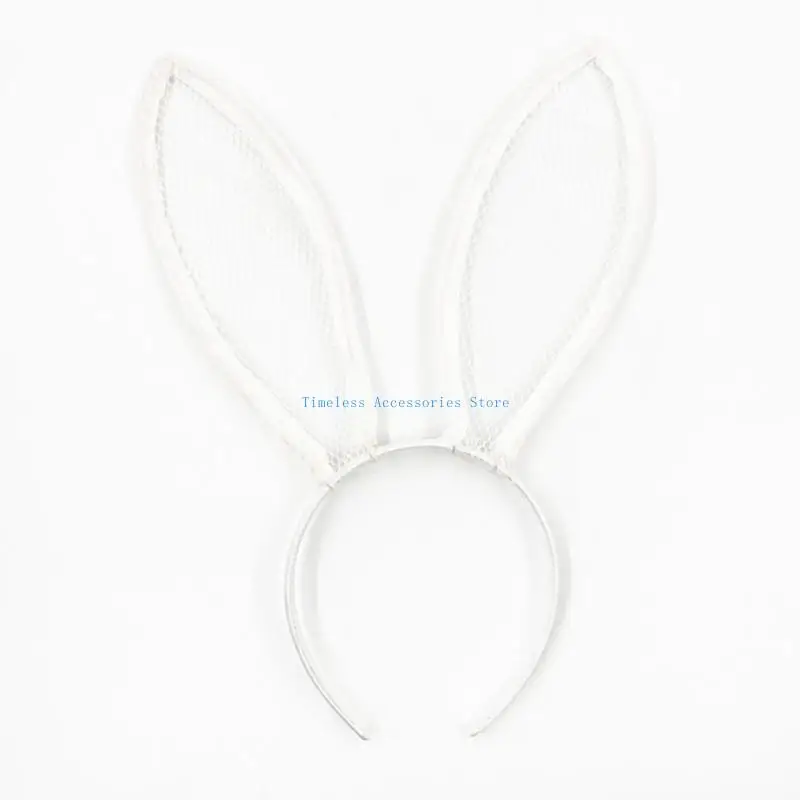 

97QE Bunny Ears Headband Halloween Decorations Costume Accessory Lace Mesh