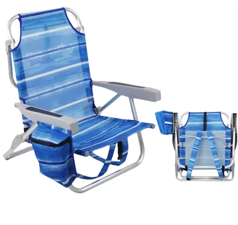 

Factory Custom Wholesale Portable Lounge Chair Striped Backpack Beach Folding Aluminum Backpack Portable Beach Chair