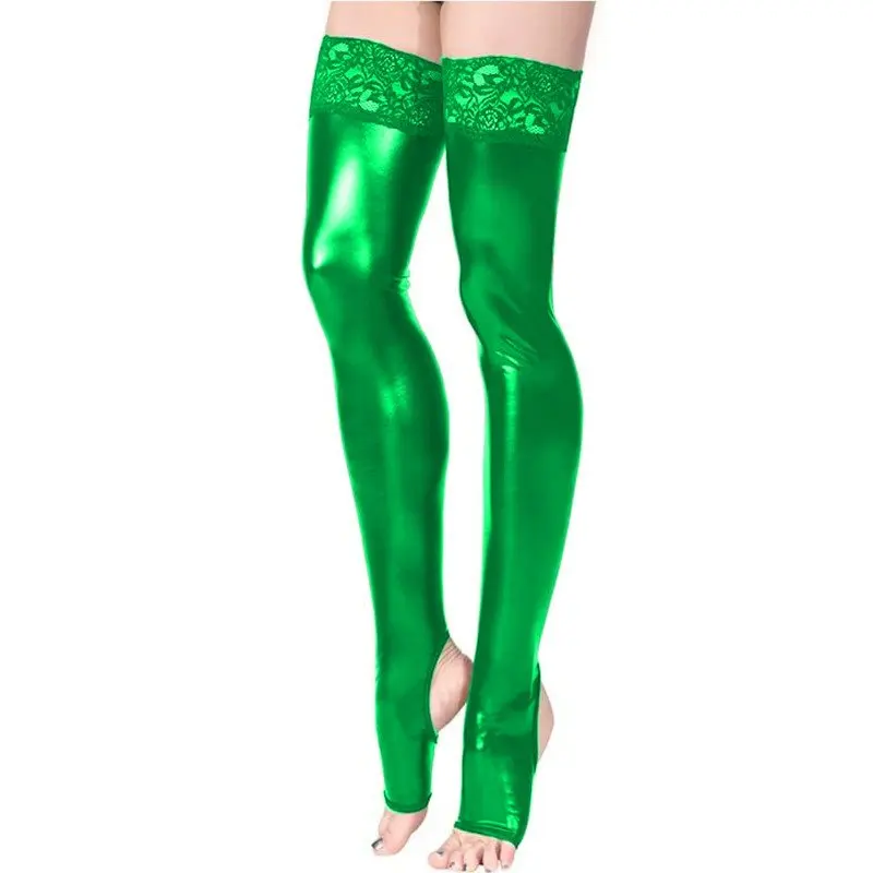 النساء لامعة المفتوحة تو الجوارب الطويلة الفخذ العليا جوارب الدانتيل المرقعة جوارب ملهى ليلي الرقص كلوبوير الملابس الداخلية الإباحية ليلة 7XL