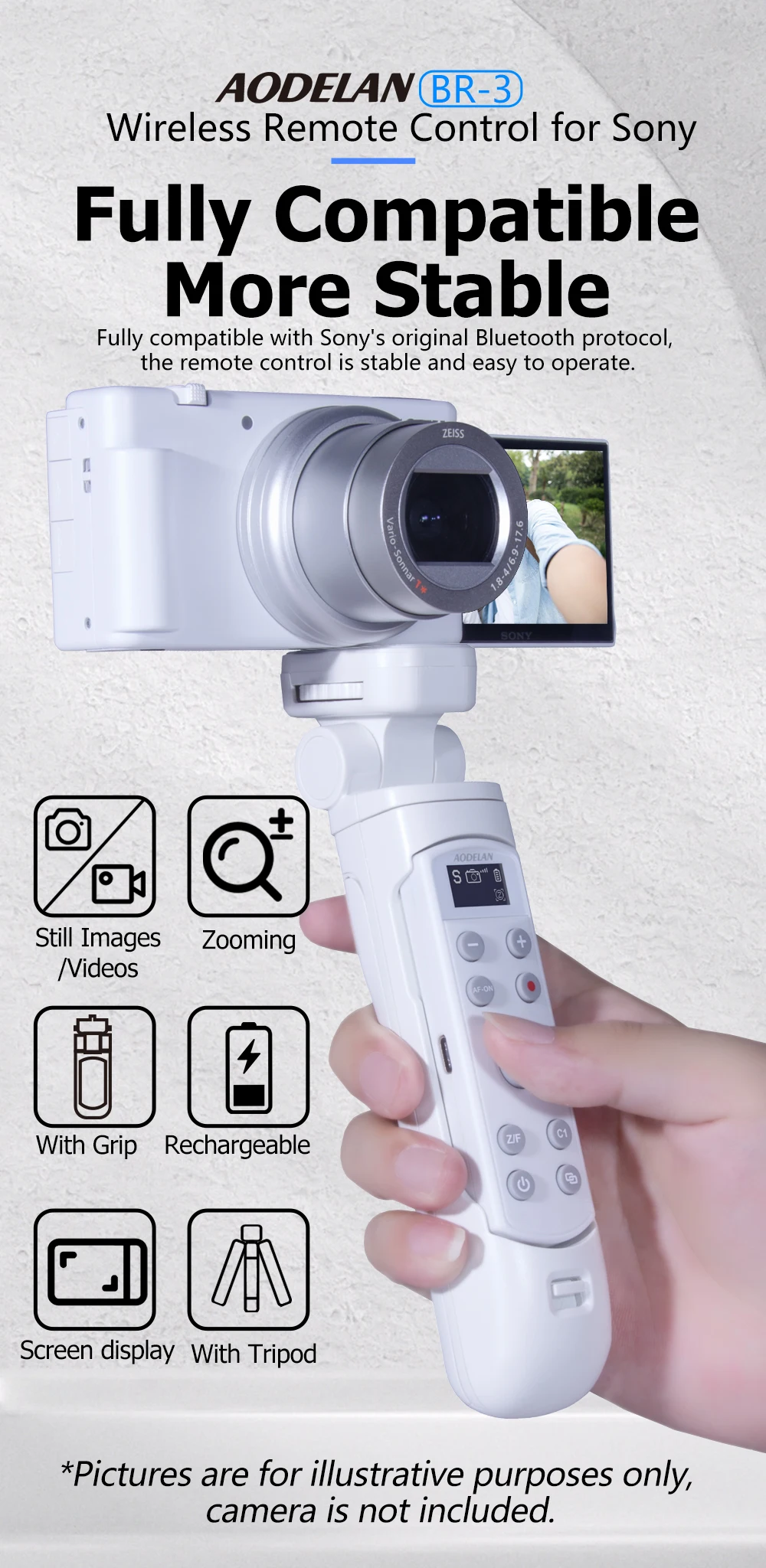 RMT-P1BT Drahtlose Bluetooth-Fernbedienung für Sony A6700 A6600 A6400 A6100 A9III A1II A7CII A7SIII A7IV A7RV ZV-E10II A7CRII – Detail 2